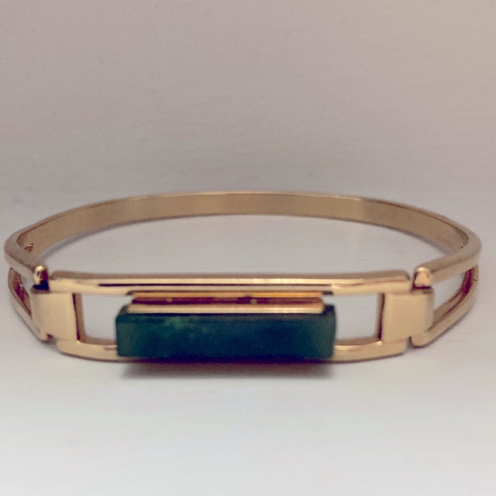 Antique Green Jade and 14 k Yellow Gold Bracelet Size Small or Child’s Size